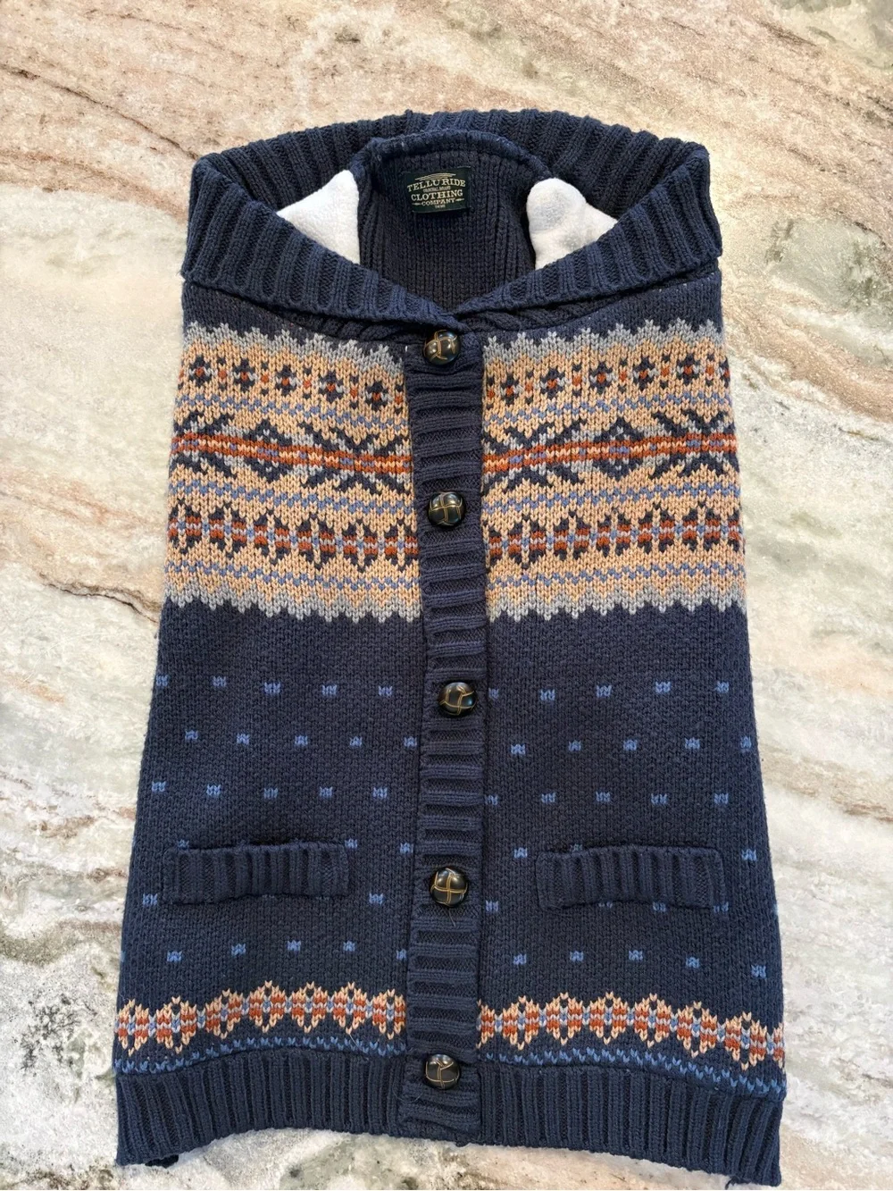 Navy Fair Isle Button-Shoulder Sweater Dog Vest